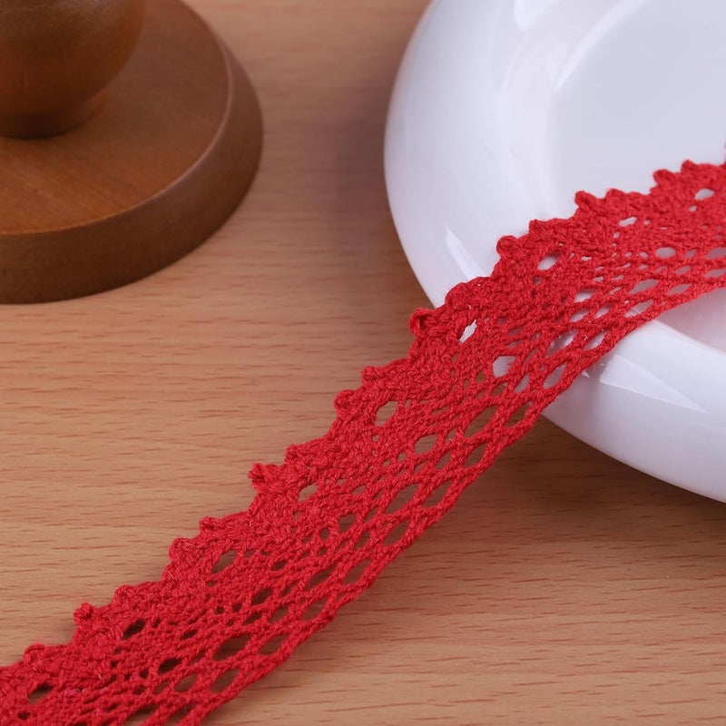 DYSHIPEN 20 Yards x 1 Inch Lace Ribbon Vintage Lace Trim Crochet Cotton Lace Edge for Christmas Package DIY Sewing Wedding Bridal Dress,Costume,Crafts and Sewing (Red) - Image 1